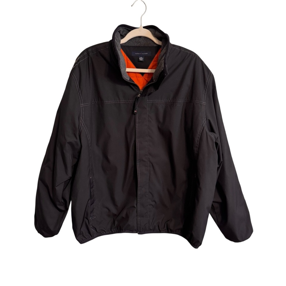Vintage Tommy Hilfiger Men’s Black Jacket with Orange Lining size Large